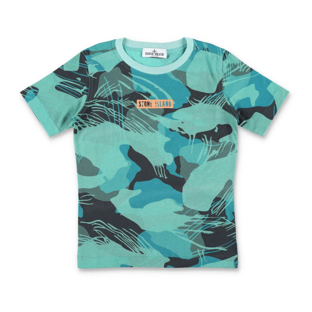 Stone Island Tryckt T-shirt med Jungle Camouflage Print Green, Pojke