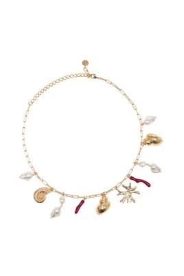 Coral Pearl Charm Necklace