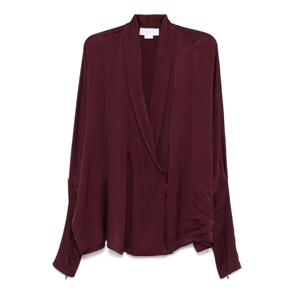 Genny Pruim Satijnen Blouse met V-Hals Purple Dames