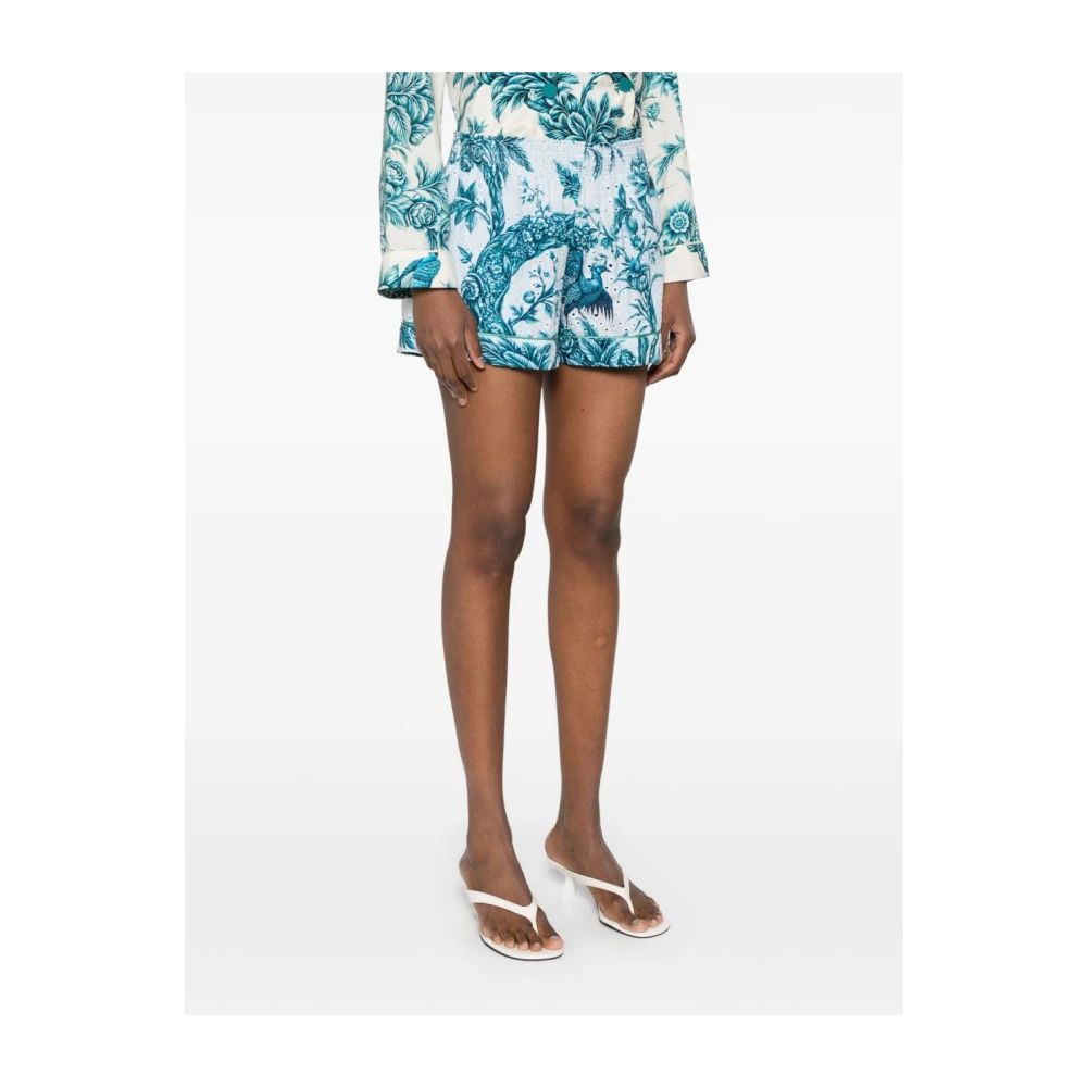 F.r.s For Restless Sleepers Blauwe Shorts met Bloemenprint en Elastische Tailleband Blue Dames