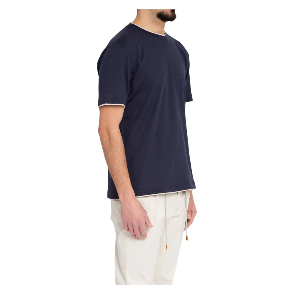 Eleventy Giza Cotton Piping Tee in BLU Blue Heren