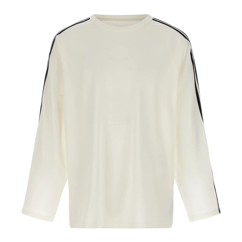 Y-3 Men's White Long Sleeve T-Shirts, M, Long Sleeve Tee 3-Stripes