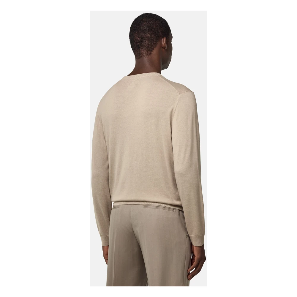 Boggi Milano Merino wollen trui met ronde hals Brown Heren