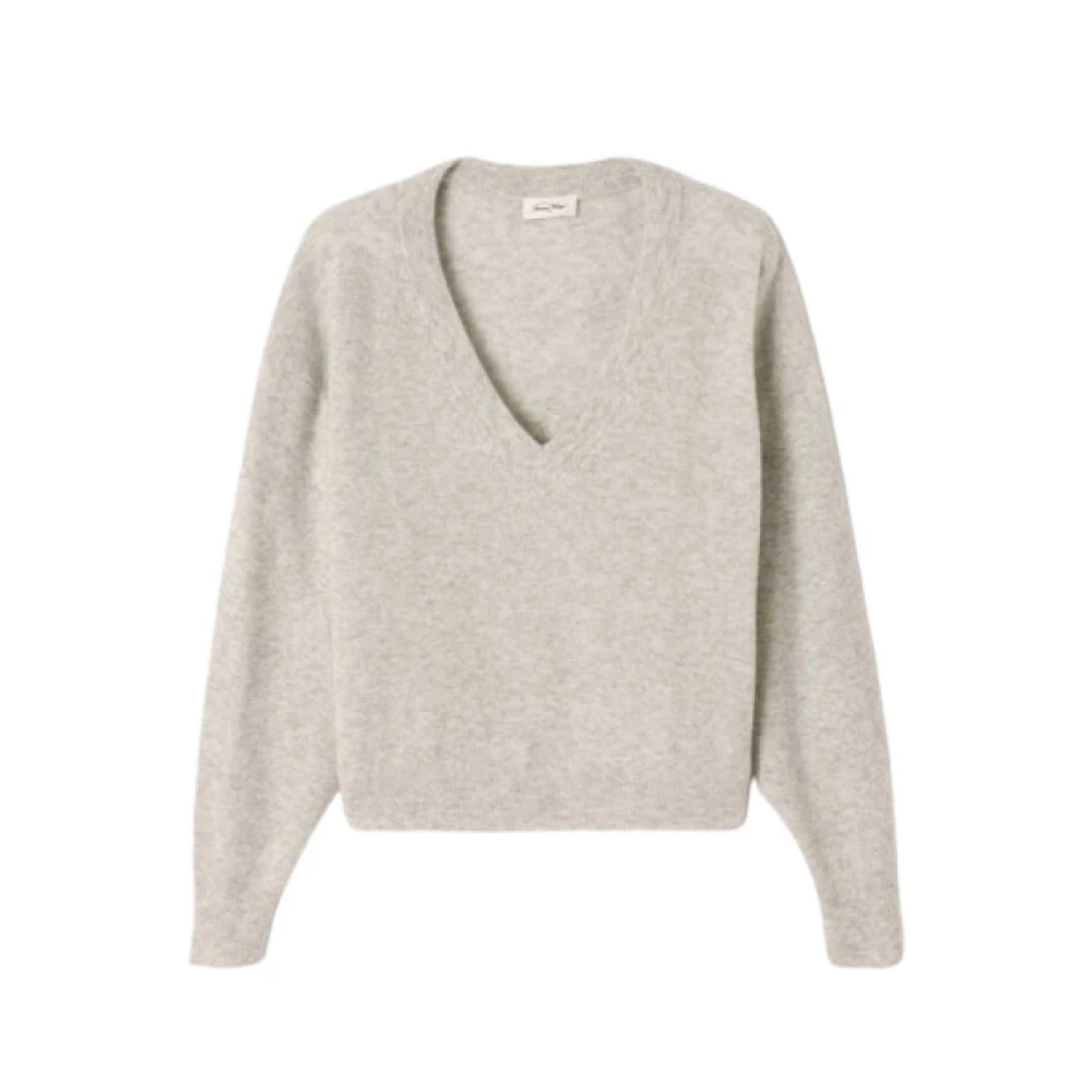American Vintage Donna Grigio Morbidissimo Maglione In Cashmere Con Scollo A V