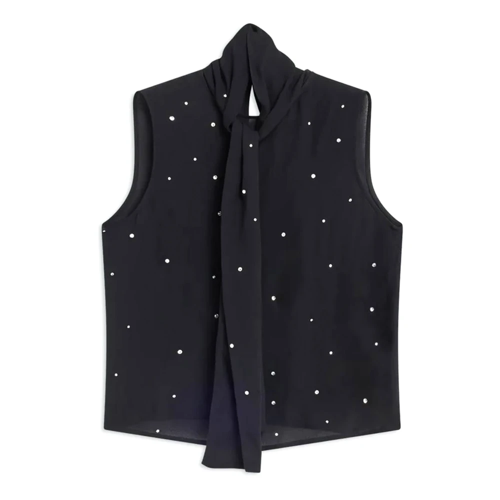 Semicouture Zwarte Mouwloze Blouse met Swarovski Borduurwerk Black Dames
