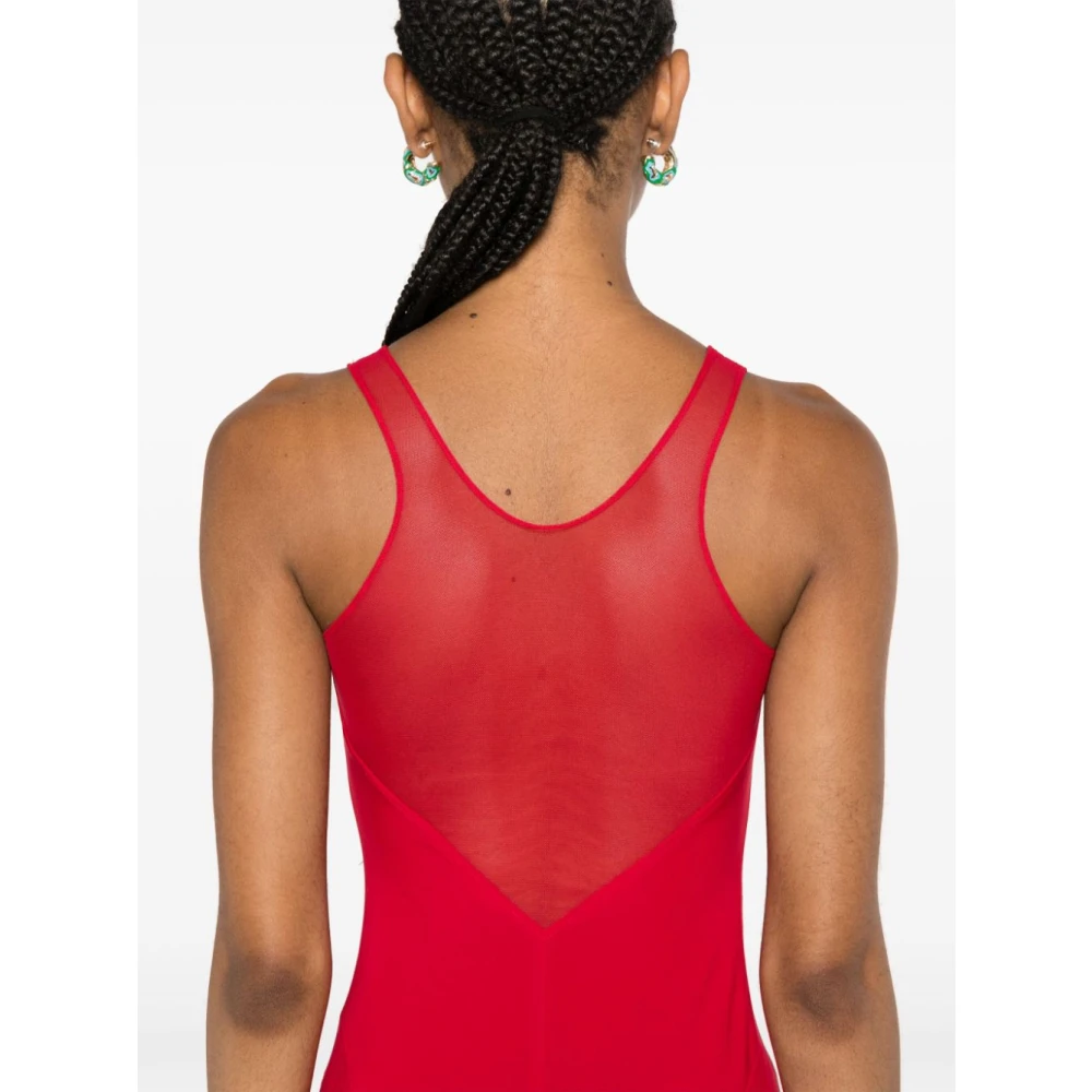 Norma Kamali Rode Mesh Panel Fishtail Jurk Red Dames