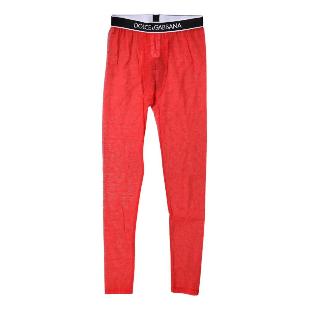 Dolce & Gabbana Women's Red Leggings, S, Logo Lace Lingerie Tight Trousers