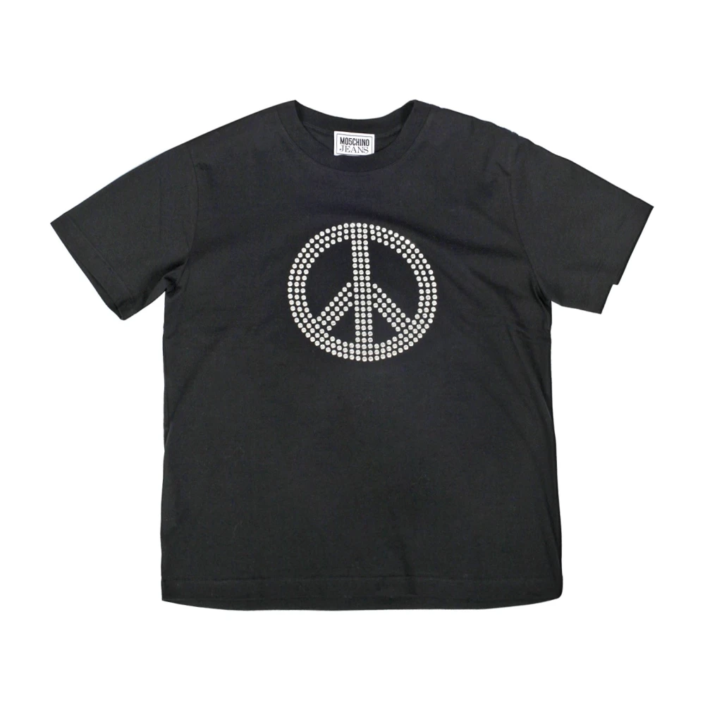 Moschino Vredessymbool Katoenen T-shirt met Strass Black Dames
