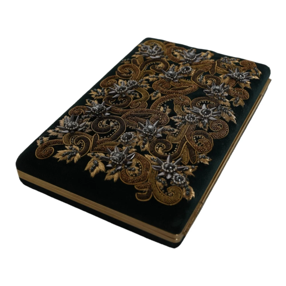 Dolce & Gabbana Zwarte Fluweel Gouden Frame Clutch Avondtas Black Dames