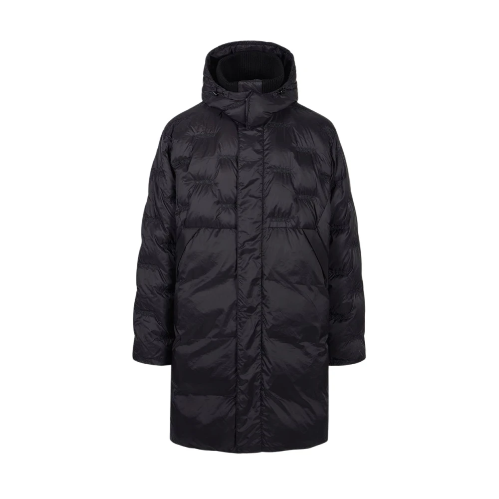 Iceberg Nylon lang donsjack met allover borduursel en centrale rits Black Heren