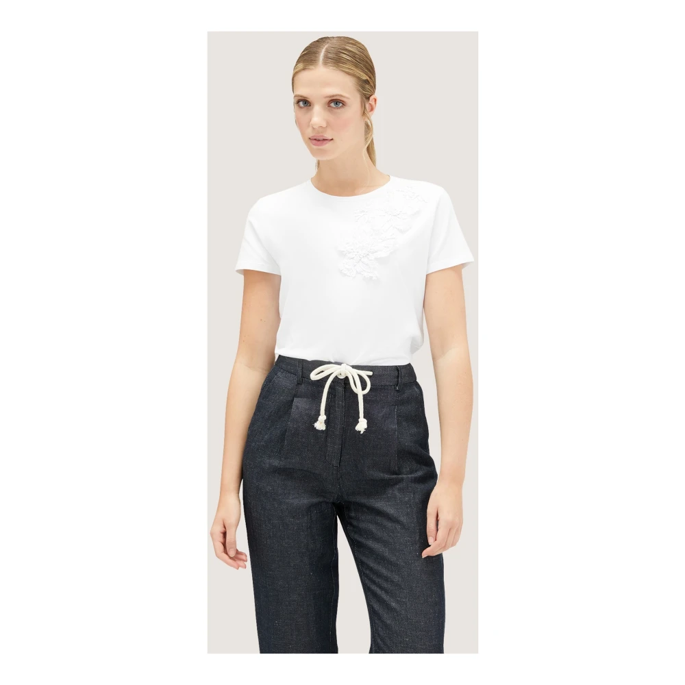 Motivi Boxy Cut T-Shirt met Borduurwerk White Dames