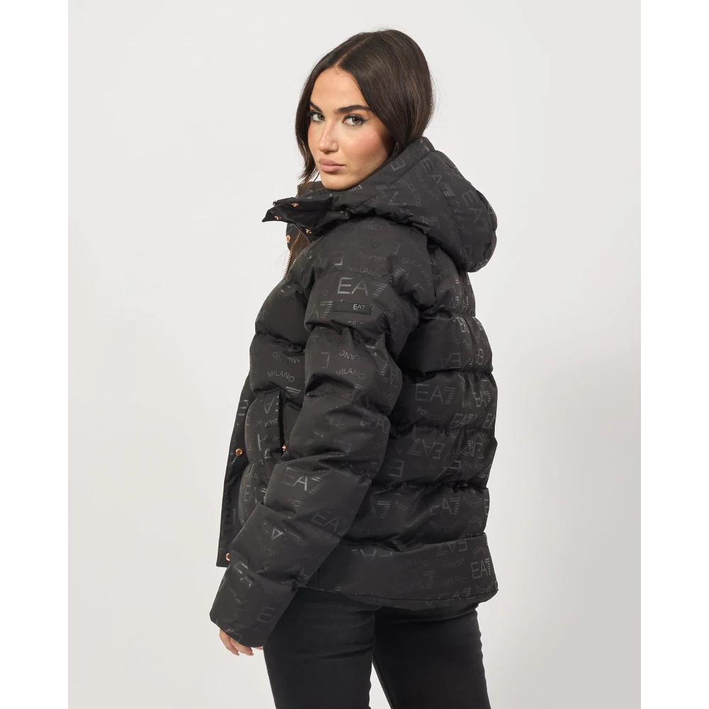 Emporio Armani Zwarte korte jas met capuchon en rits Black Dames