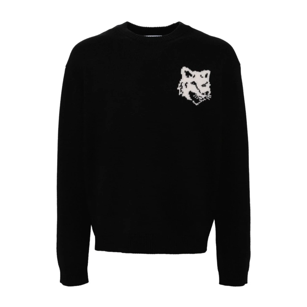 Maison Kitsuné Zwarte Fox Head Wollen Trui Sweater Black Heren