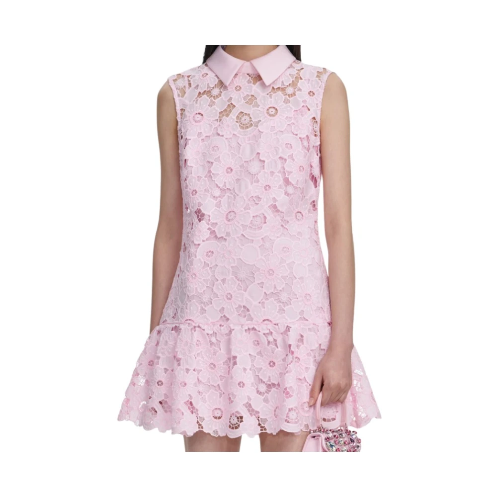 Self Portrait Women's Pink Short Dresses, 2XS, Lace Sleeveless Collared Mini Dress