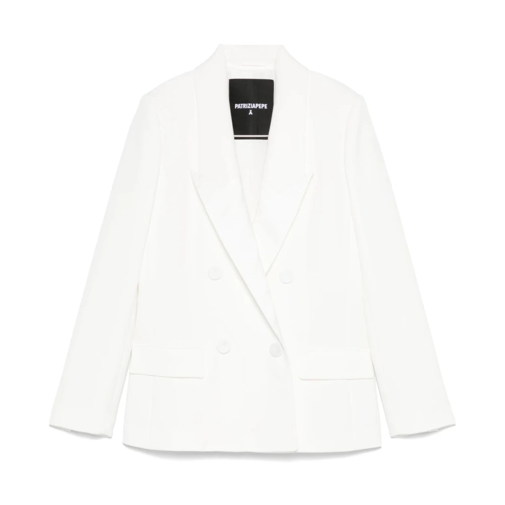 PATRIZIA PEPE Witte Double-Breasted Jas met Klepzakken White Dames