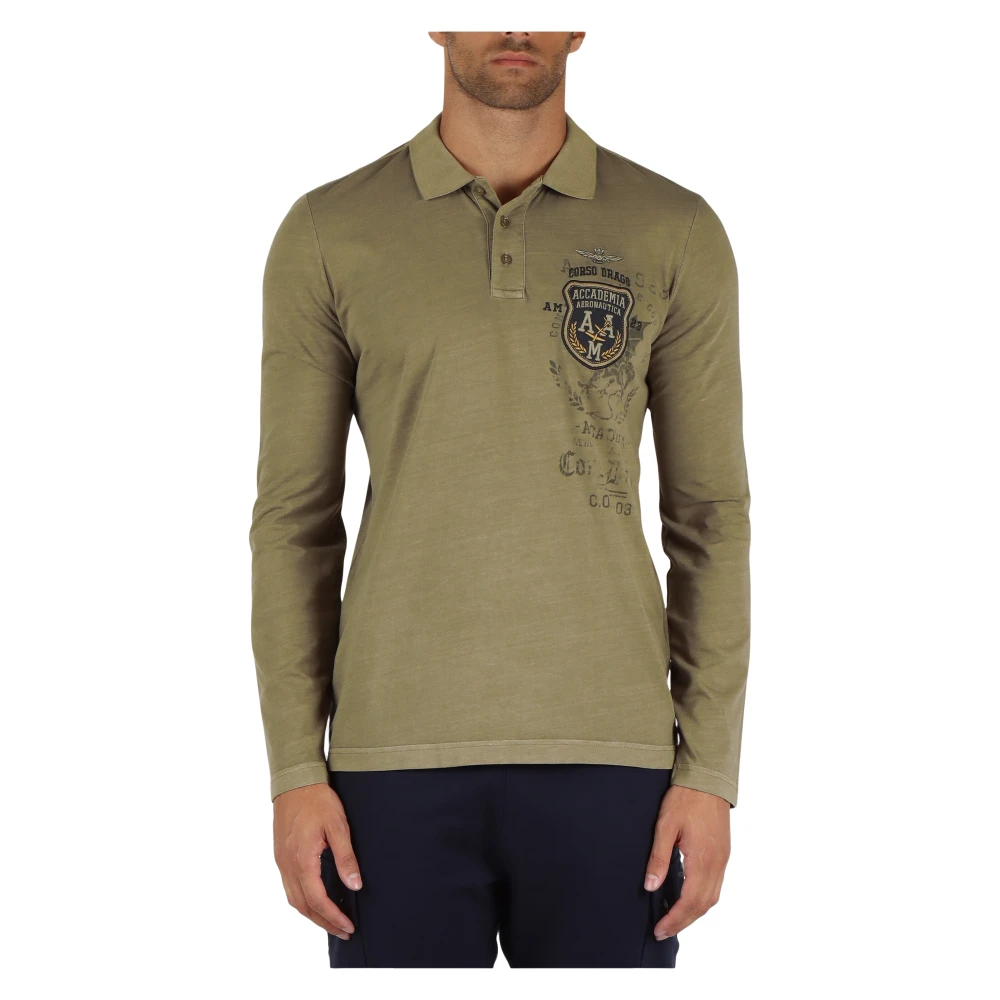 Aeronautica militare Lange mouwen katoenen poloshirt Green Heren