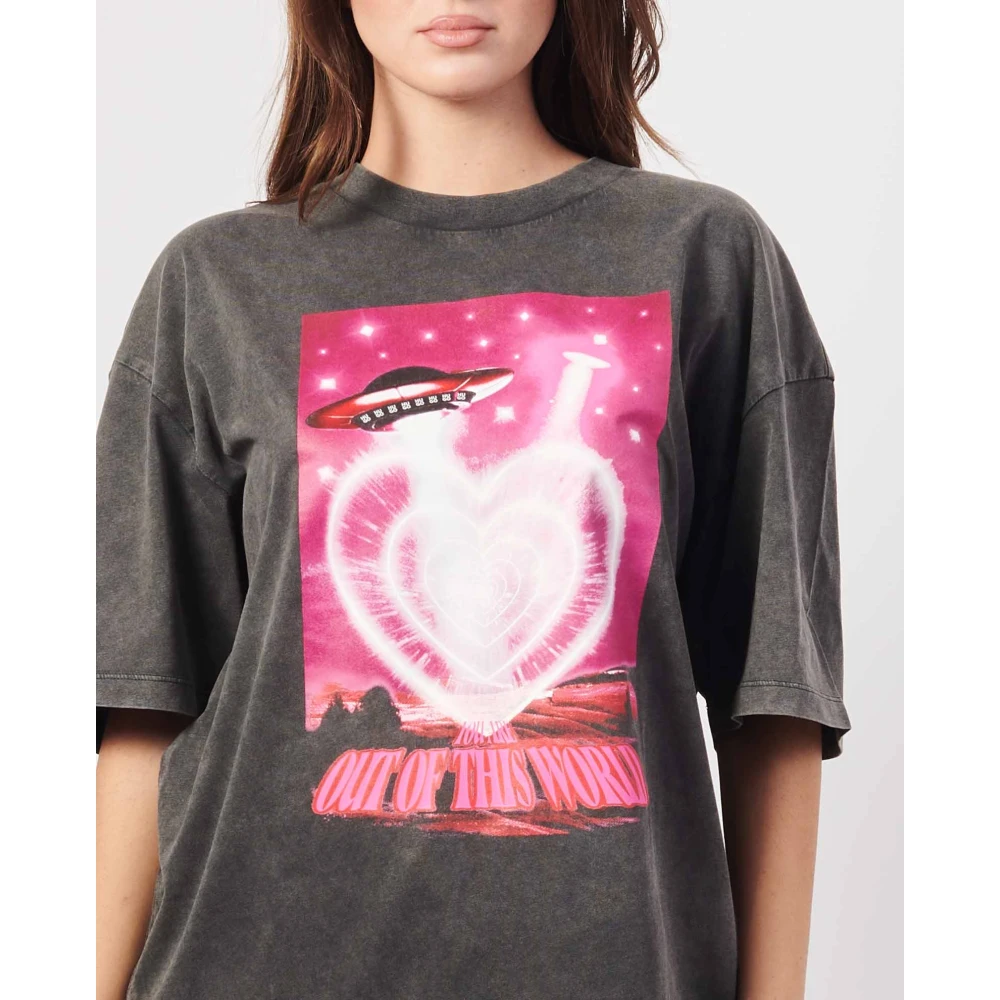 Hugo Boss Zwarte T-shirt met UFO-print Black Dames