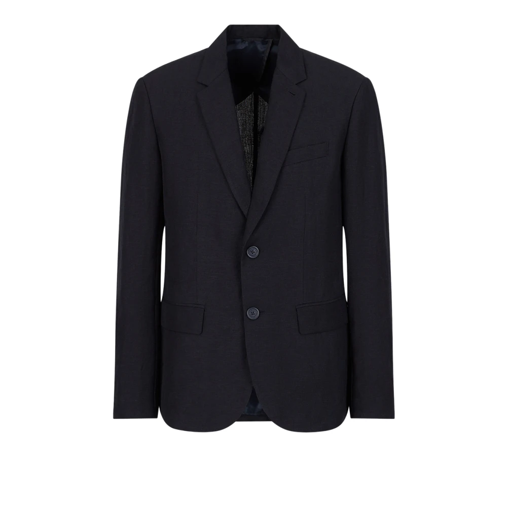 Armani Exchange Navy Linnen Viscose Blazer Set Blue Heren