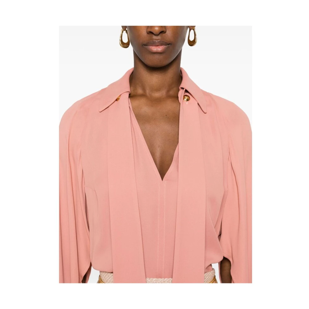 Elisabetta Franchi Blush Pink Georgette Sjaal Mouw Shirt Pink Dames