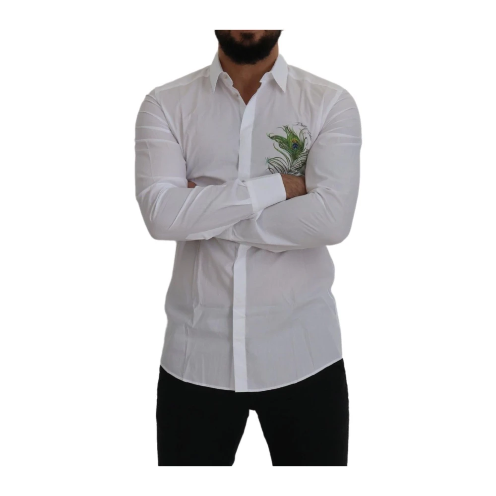 Dolce & Gabbana Elegante witte pauwenveer overhemd White Heren