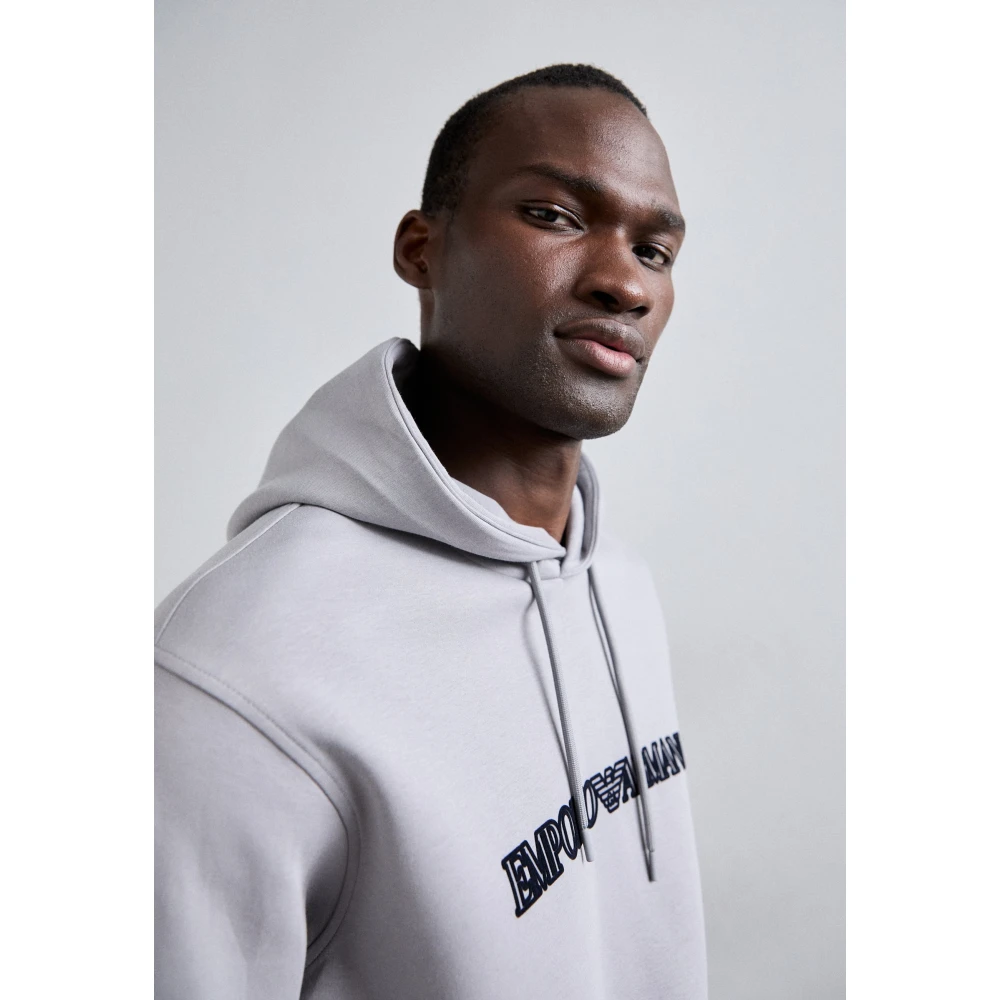 Emporio Armani Hoodie met logo en flockprofiel Gray Heren