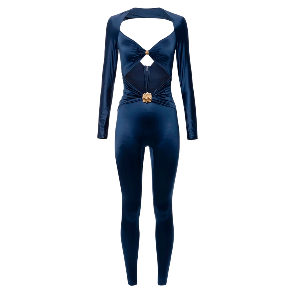 Elisabetta Franchi Gedrapeerde jumpsuit met lange mouwen Blue Dames