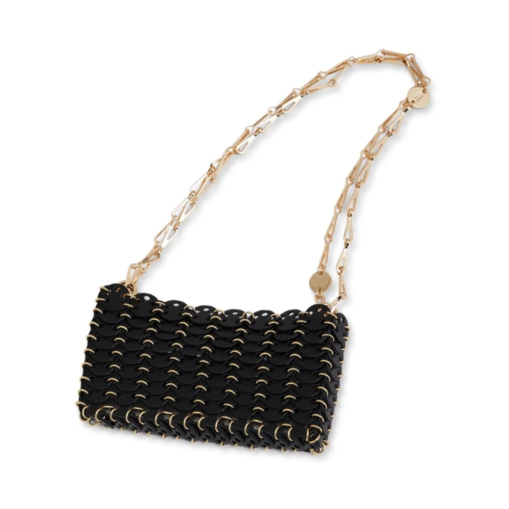 Paco Rabanne Zwarte leren schoudertas met gouden metalen ringen Black Dames