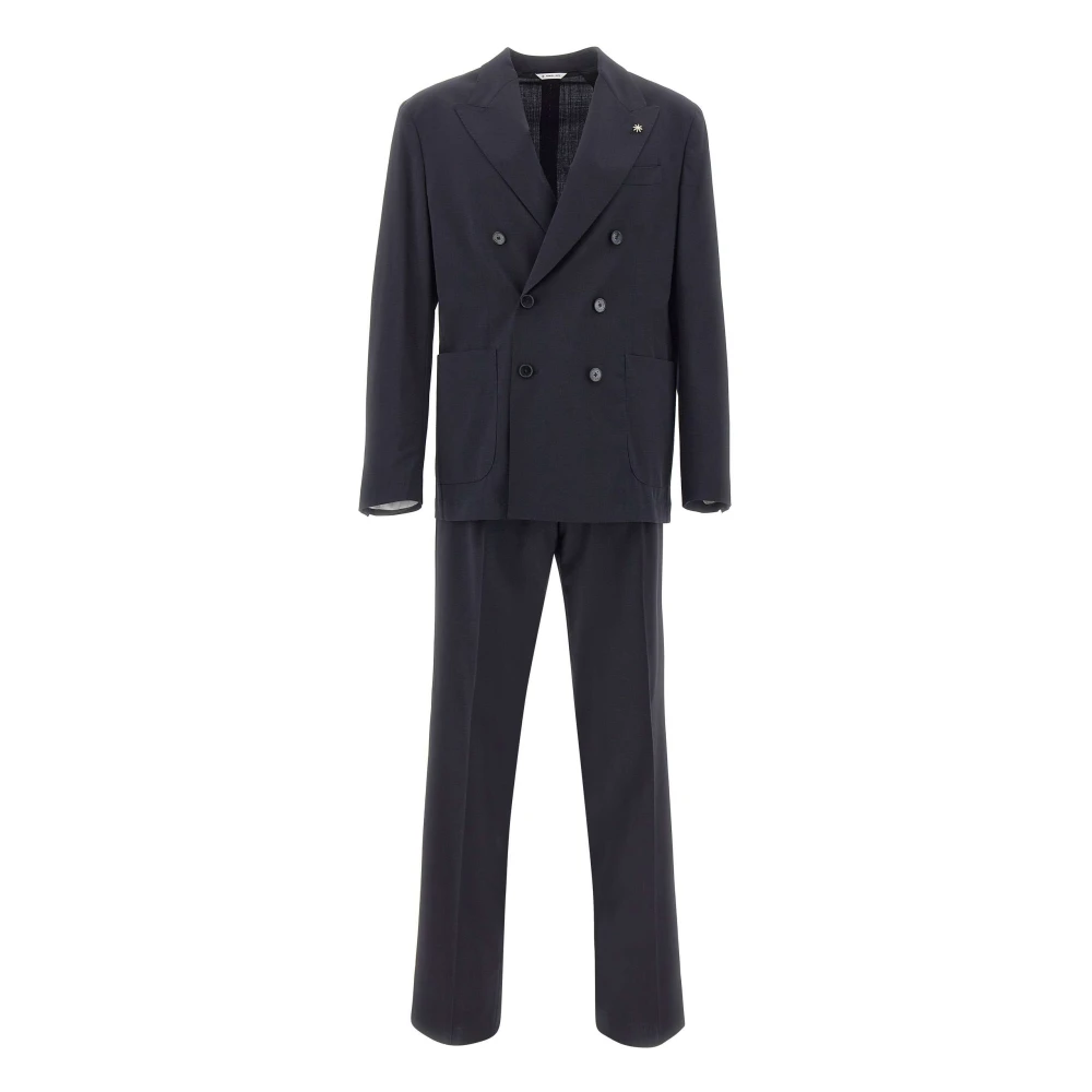 Manuel Ritz Blue Double Breasted Suits, Male, Xl, Double-Breasted Suit