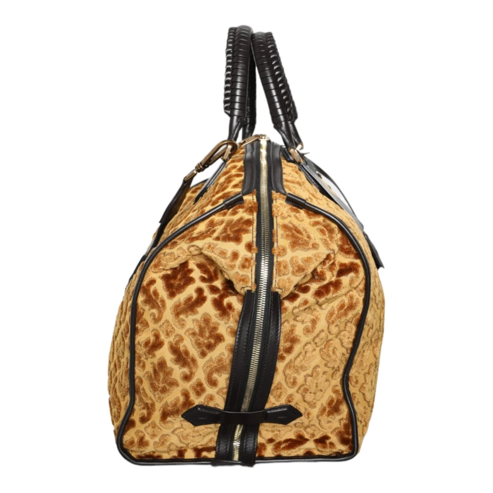 Dolce & Gabbana Beige Velvet Top Handle Duffle Tas Beige Dames