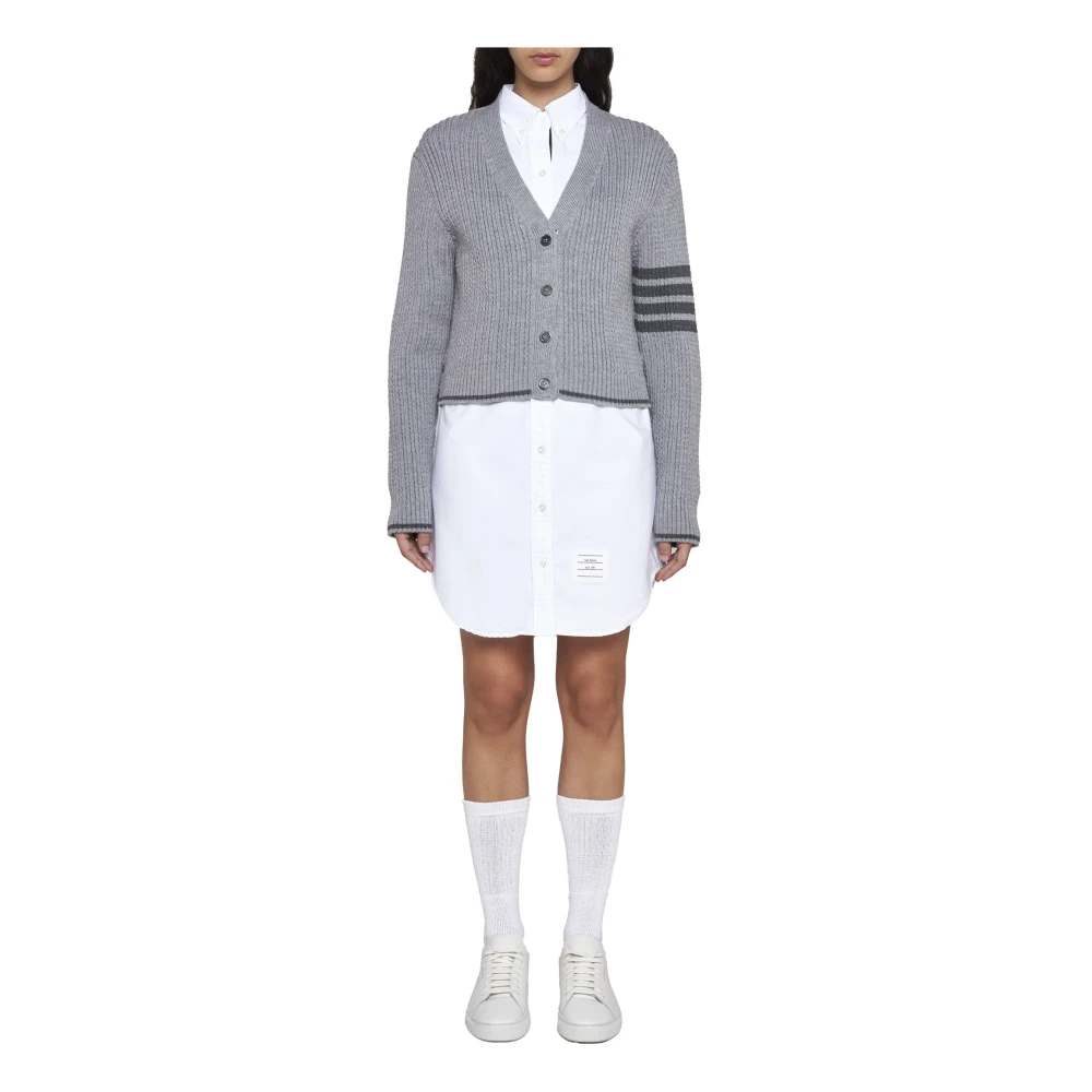 Thom Browne Cropped V-Neck Sweater met Strepen Gray Dames