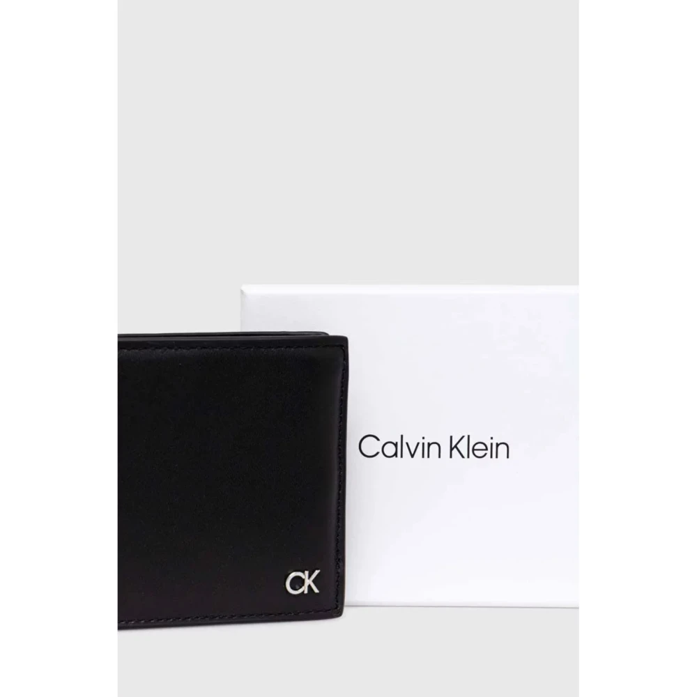 Calvin Klein Trifold Leren Portemonnee met Metalen Logo Black Heren