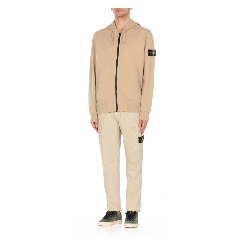 Stone Island Beige Katoenen Hoodie met Rits Beige Heren
