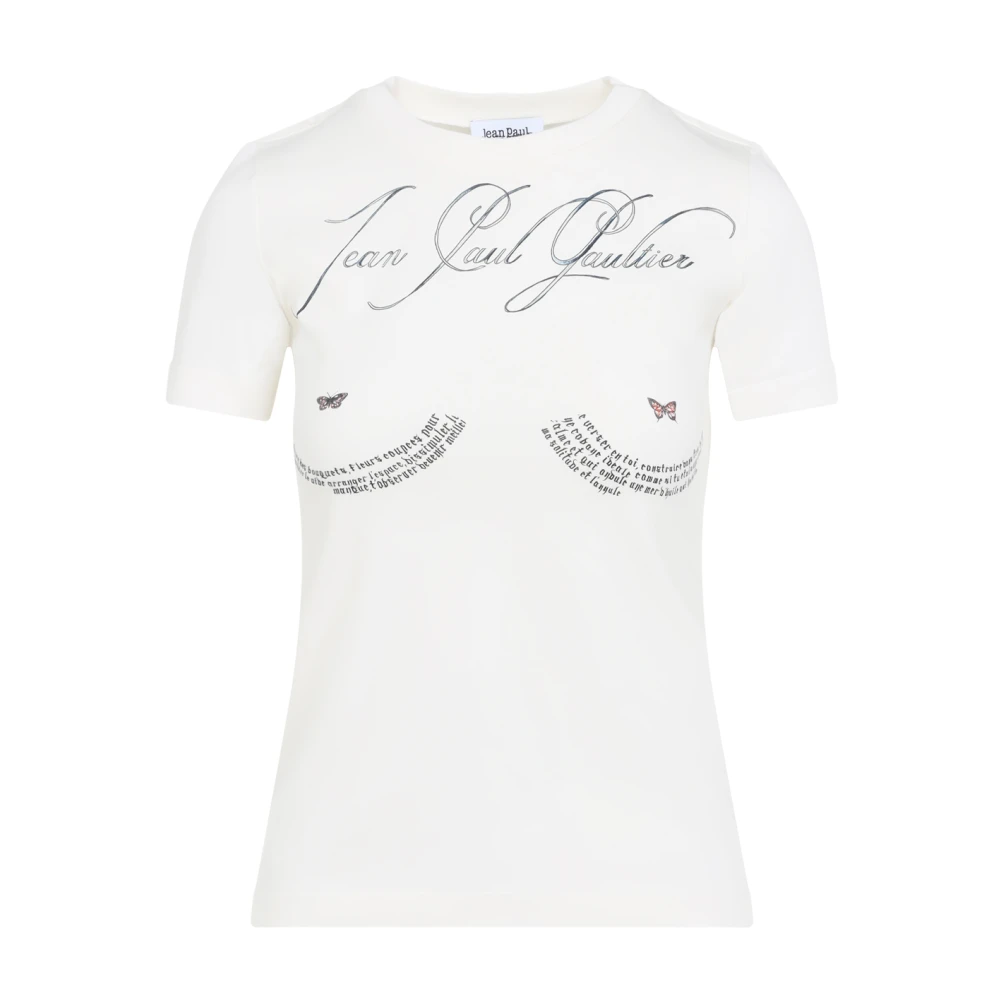 Jean Paul Gaultier Tattoo Poem Print Slim Fit T-shirt Beige Dames