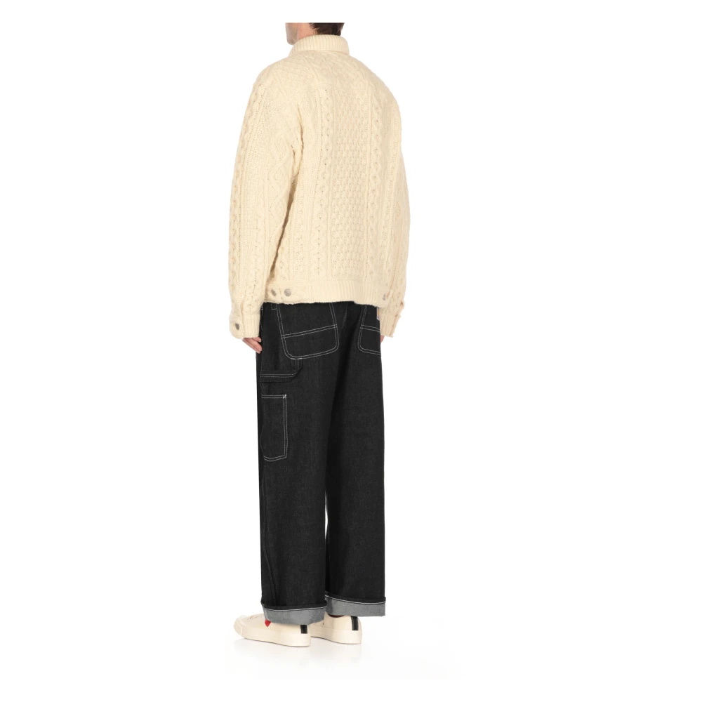 Junya Watanabe Ivoor wollen jas met vlechtpatroon Beige Heren