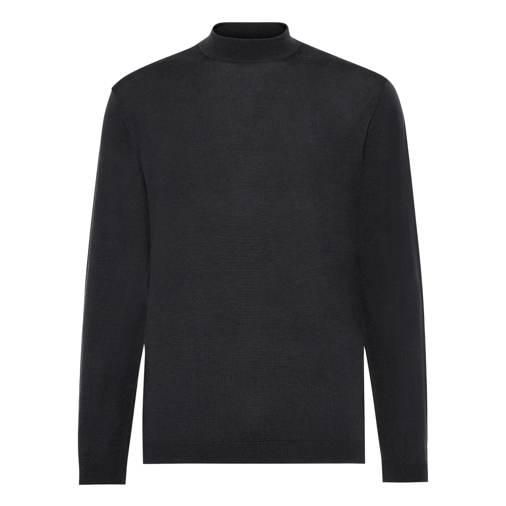 Boggi Milano Mock Polo Neck Jumper Black Heren