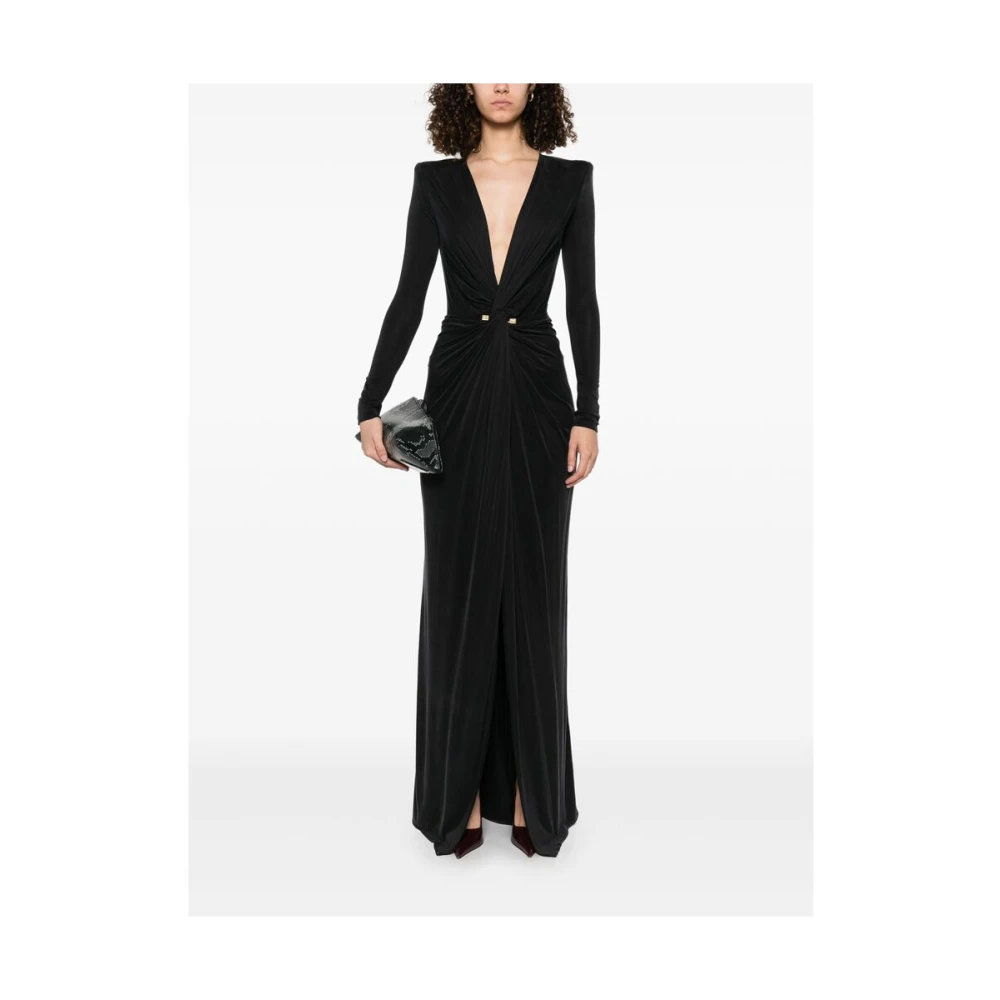 Elisabetta Franchi Zwarte Knoopdetail Jurk met Schoudervullingen Black Dames