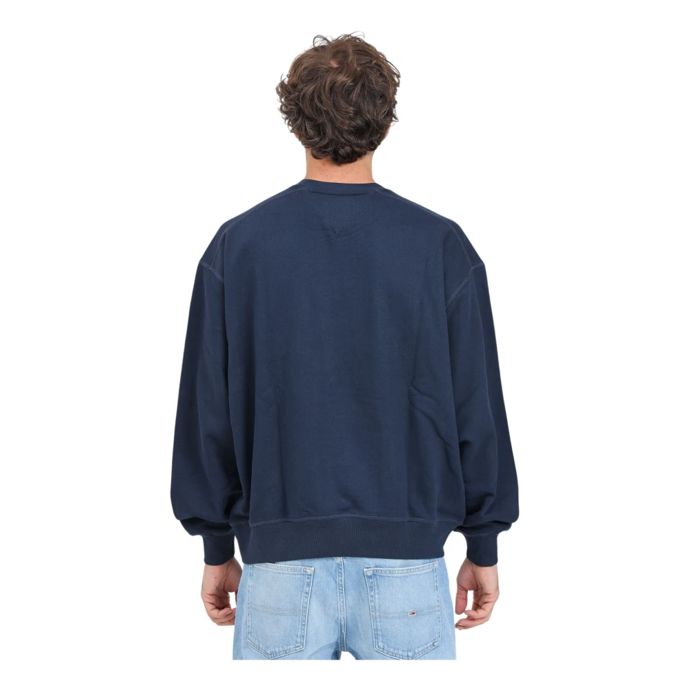 Tommy Jeans Blauwe Crewneck Sweater met Logo Borduurwerk Blue Heren
