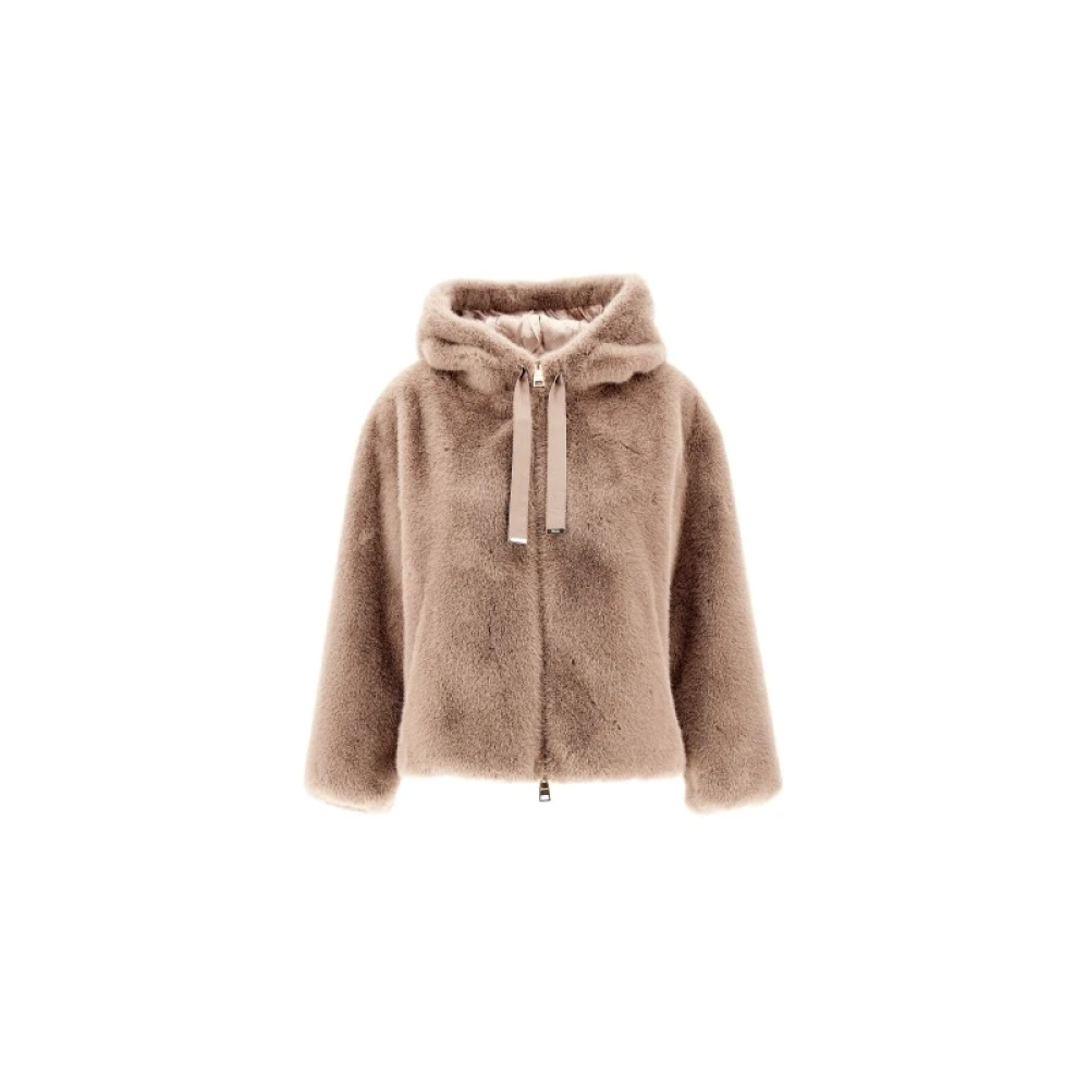 Herno Faux Fur Cropped Jacket met capuchon Beige Dames