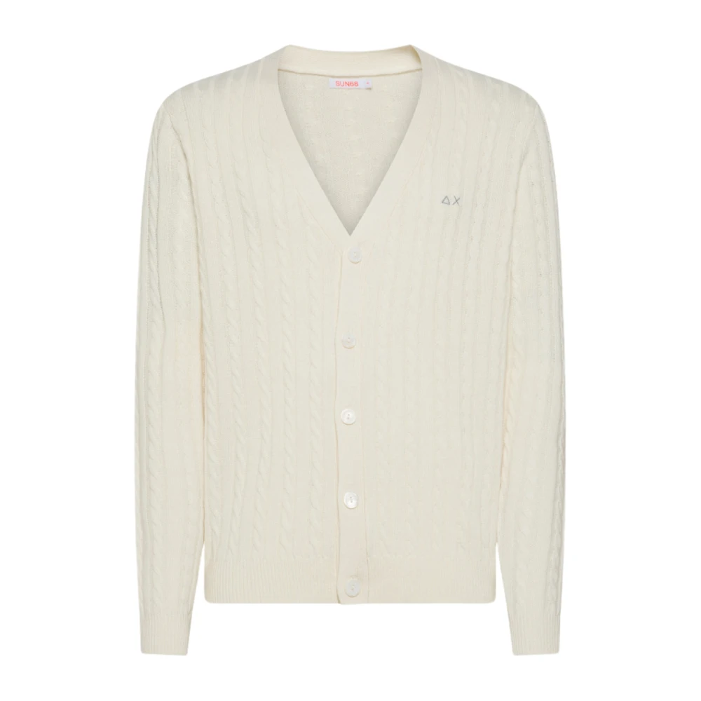 Sun68 Merino Wol Vest met Vlechtpatroon Beige Heren