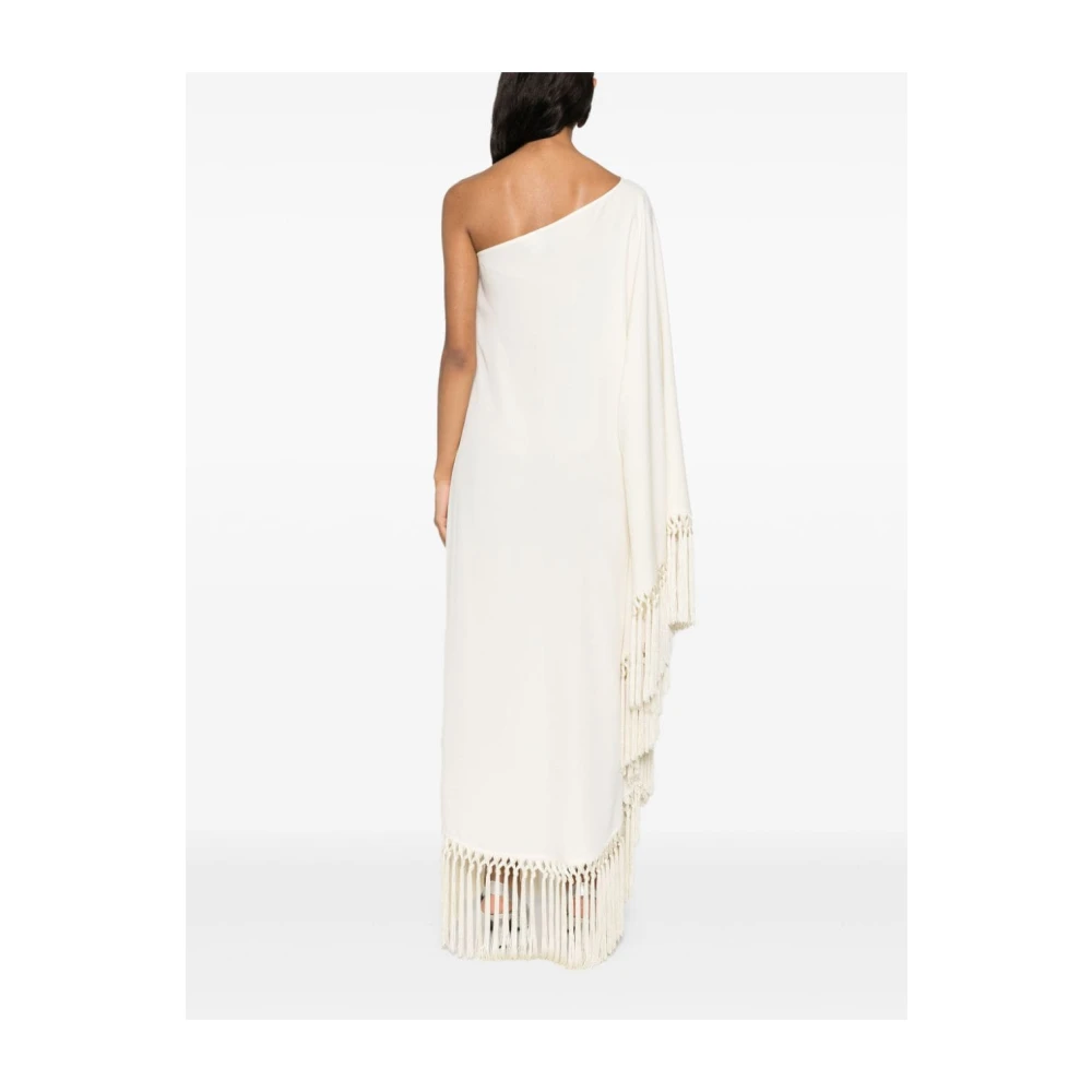 Taller Marmo Ivoor Wit Fringed One-Shoulder Jurk Beige Dames