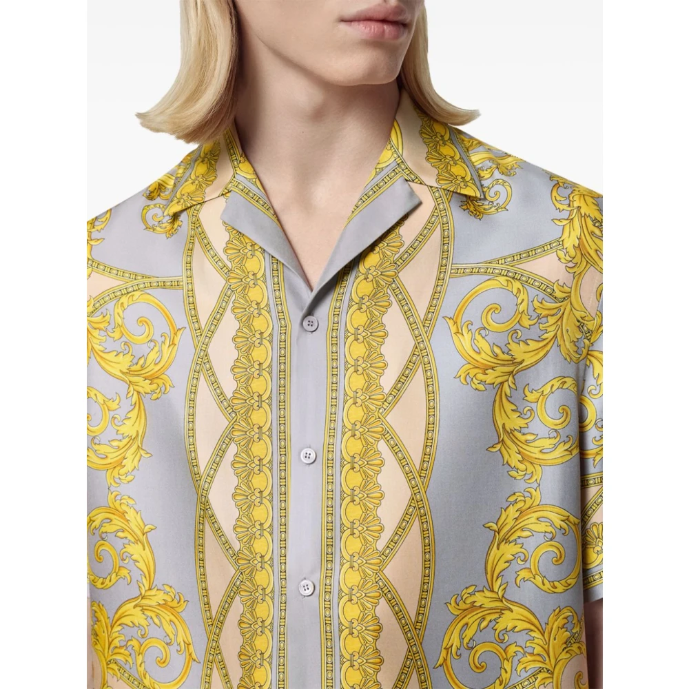 Versace Barokpatroon zijden overhemd grijs goud Multicolor Heren