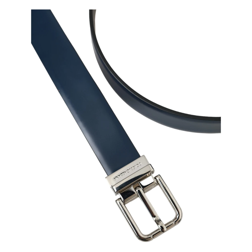 Dolce & Gabbana Navy Blue Leren Metalen Gesp Riem Blue Heren