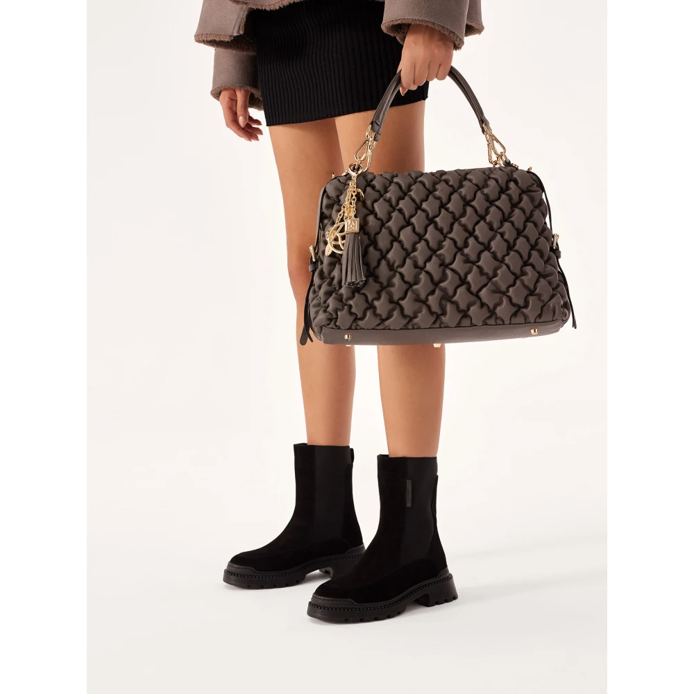 Kazar Leren handtas met handvatten versierd met modieuze stiksels Gray Dames