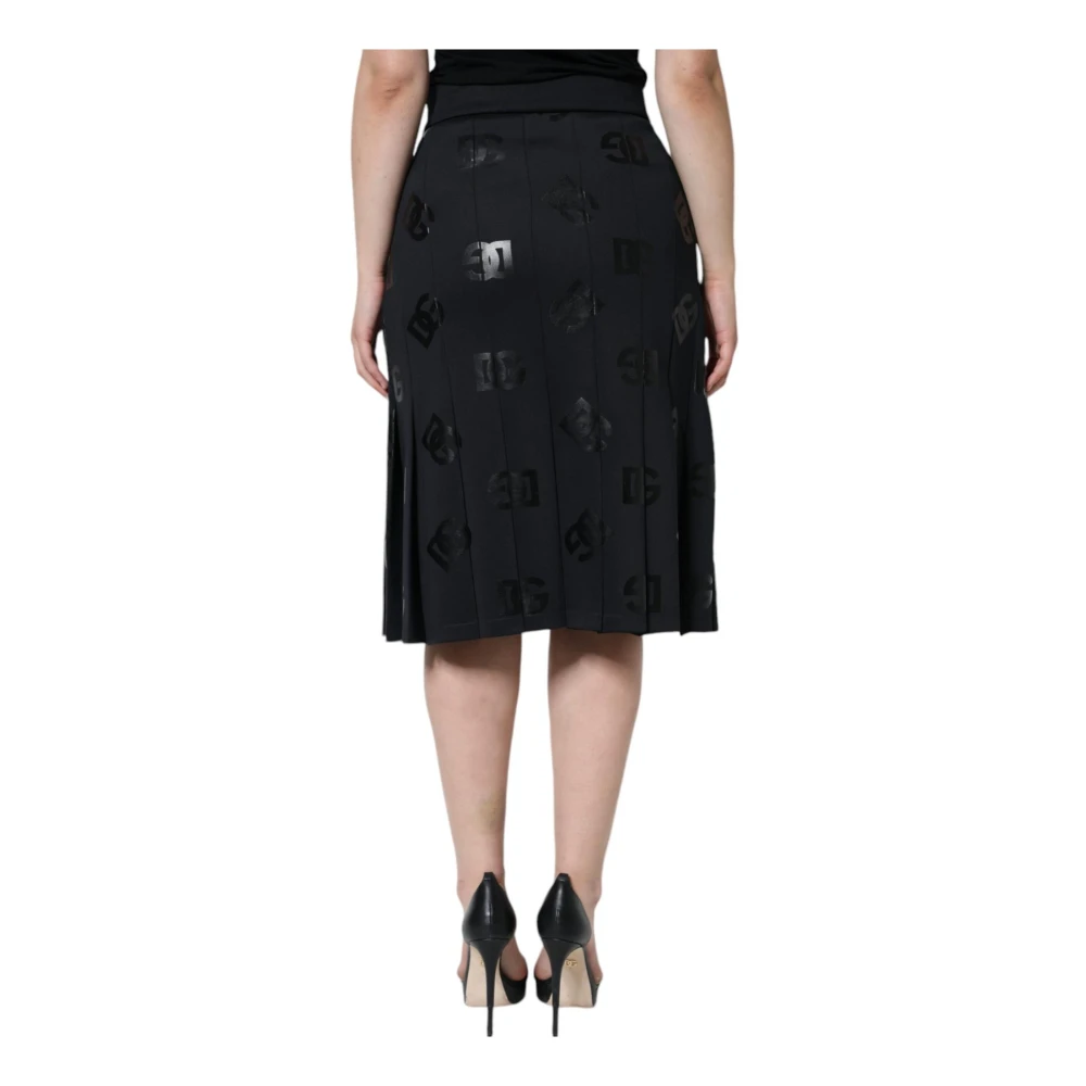 Dolce & Gabbana Zwarte Geplooide Midi Rok Ritssluiting Black Dames