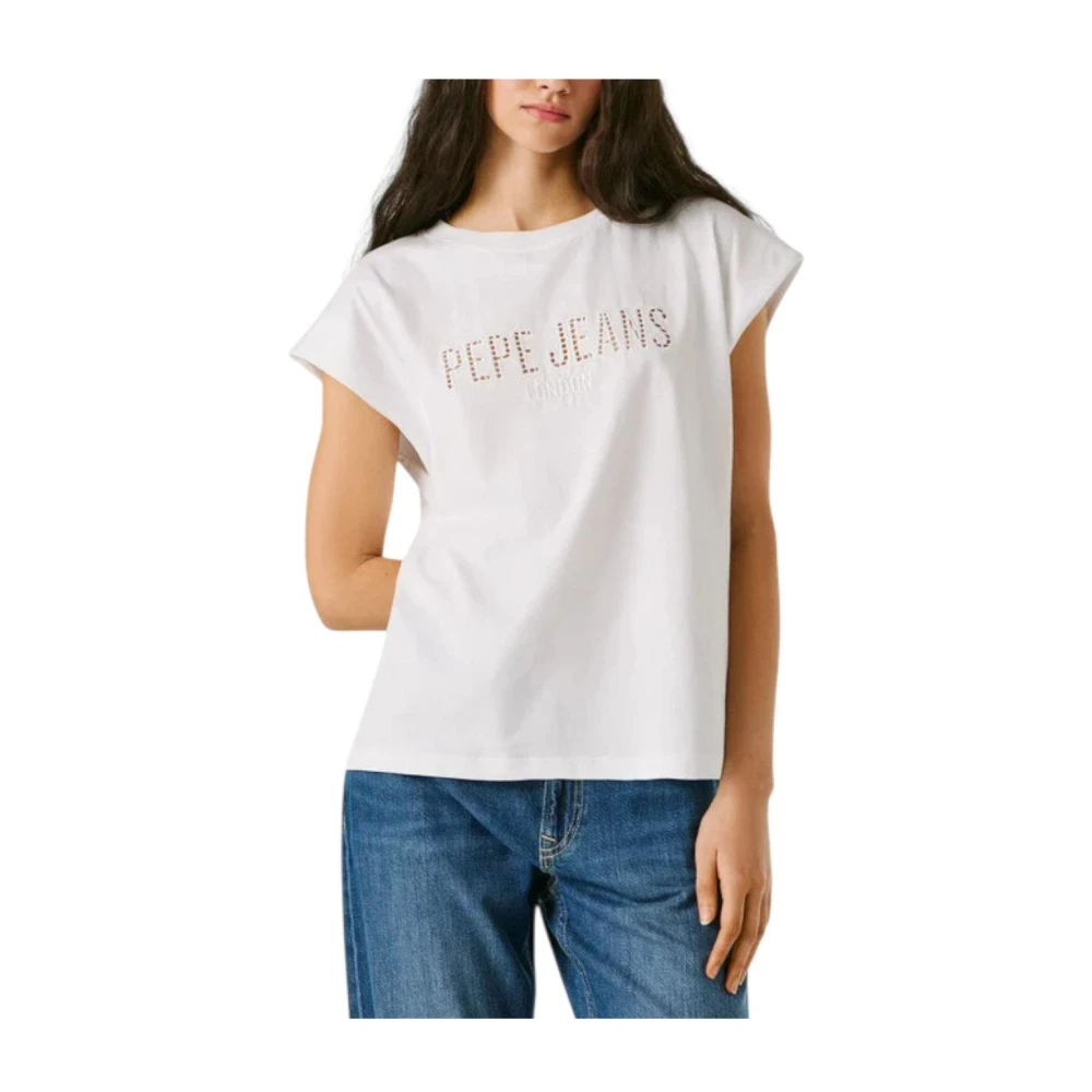 Pepe Jeans Women's White T-Shirts, L, Sleeveless T-Shirt