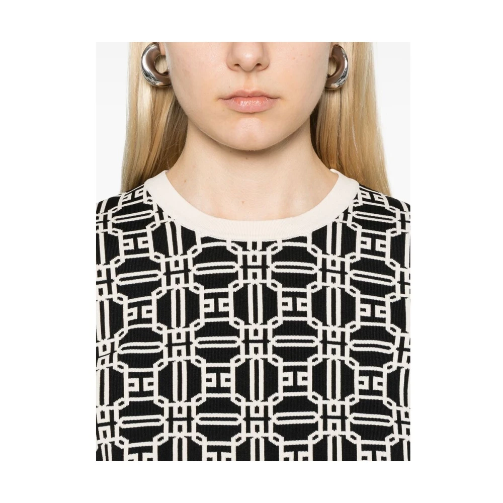 Elisabetta Franchi Gebreide Jacquard Ronde Hals Sweater Multicolor Dames
