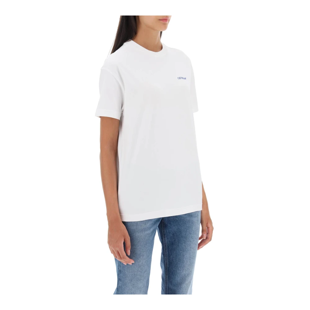 Off White T-shirt met diagonale lijn borduursel White Dames