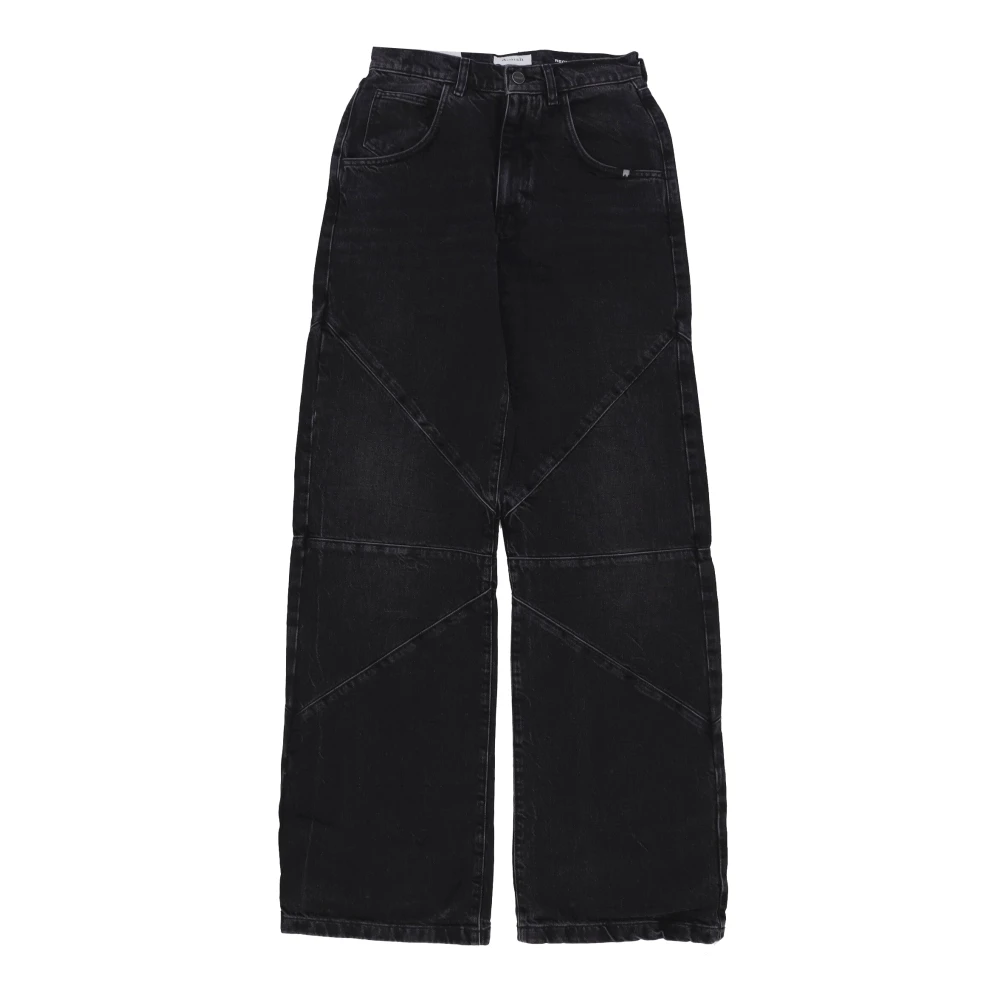 Amish Zwarte Denim Hoge Taille Wijde Pijp Jeans Black Dames