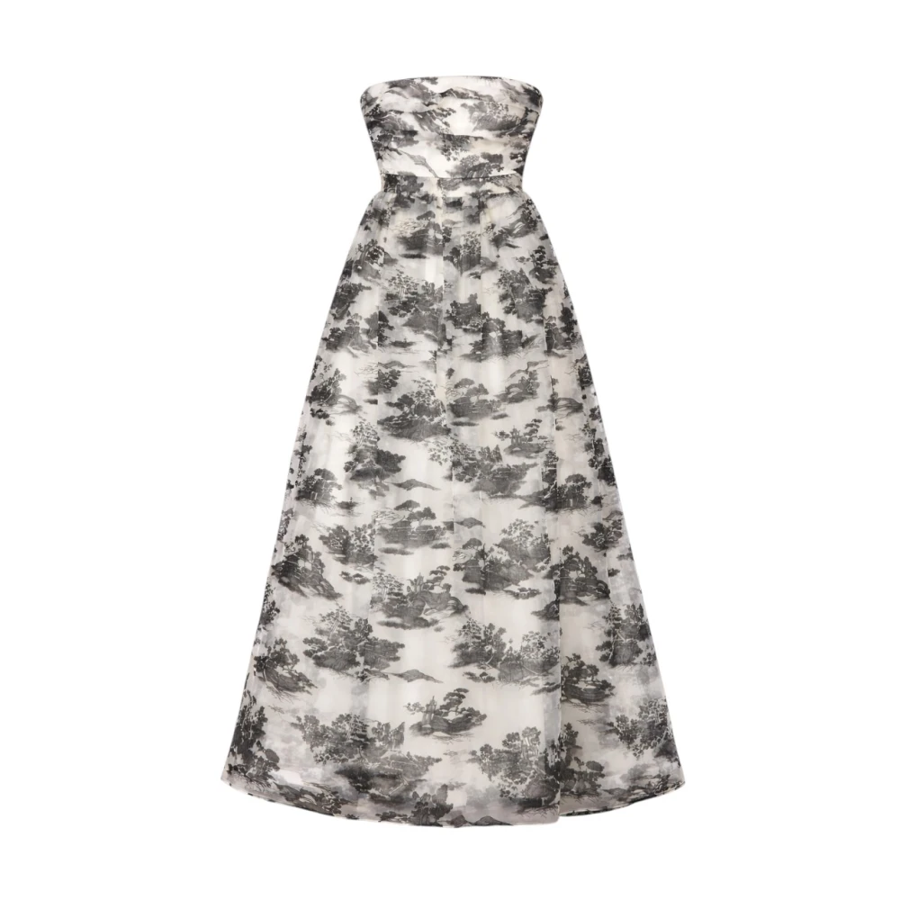 Max Mara Studio Vrouw Multicolor Kleedjes Dames, Veelkleurig, Xs, Organza, Bustier Maxi-Jurk In Gedrukte Zijde Organza