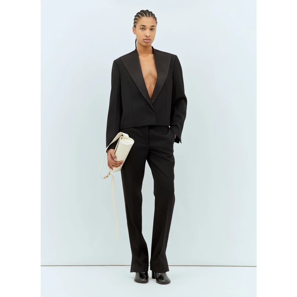 Jil Sander Wollen Canvas Geknipte Getailleerde Blazer Black Dames